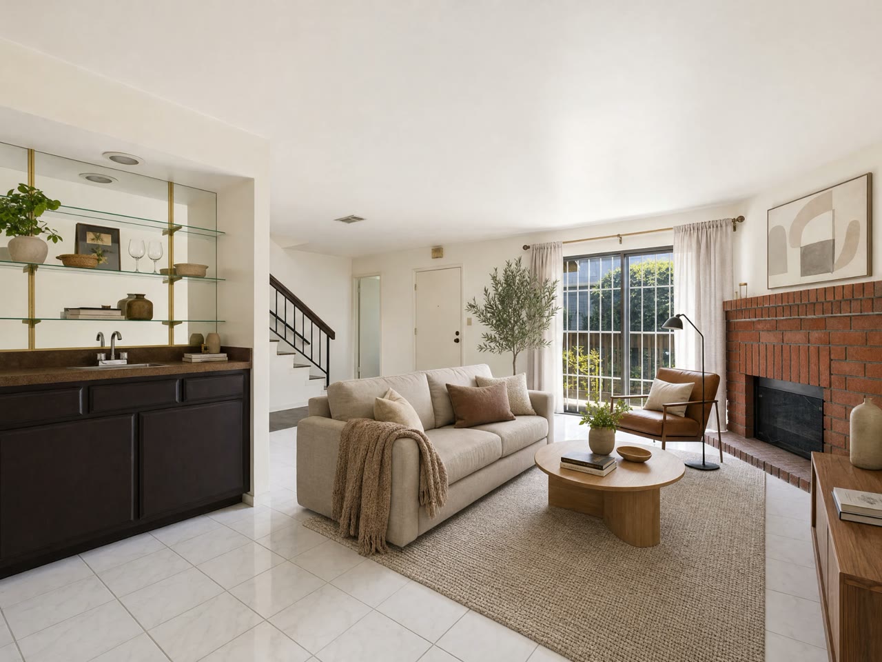 Living room — empty, then virtually staged — after